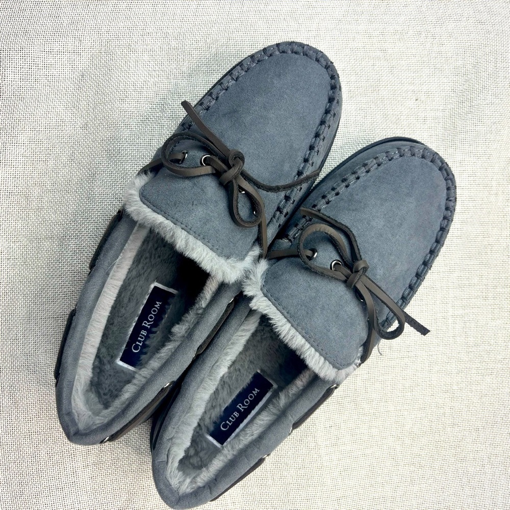 Club Room Mens Moccasin Slippers Grey Size Small 6-7